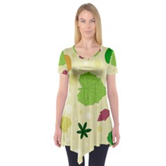 Leaves Pattern Short Sleeve Tunic 