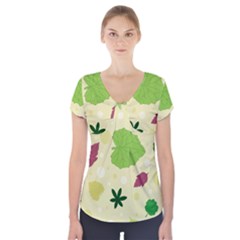 Leaves Pattern Short Sleeve Front Detail Top by Nexatart