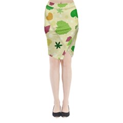 Leaves Pattern Midi Wrap Pencil Skirt