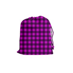 Magenta And Black Plaid Pattern Drawstring Pouches (medium)  by Valentinaart