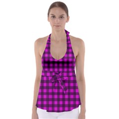 Magenta And Black Plaid Pattern Babydoll Tankini Top by Valentinaart