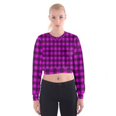 Magenta And Black Plaid Pattern Women s Cropped Sweatshirt by Valentinaart