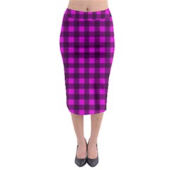 Magenta And Black Plaid Pattern Midi Pencil Skirt by Valentinaart