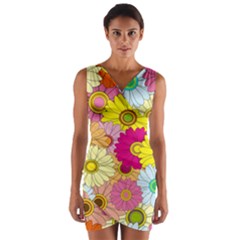 Floral Background Wrap Front Bodycon Dress