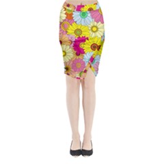 Floral Background Midi Wrap Pencil Skirt