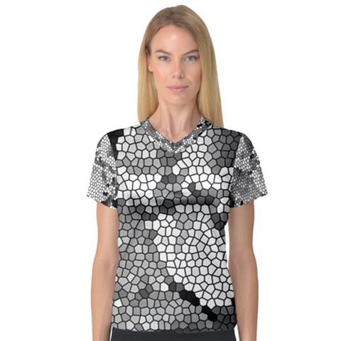 Mosaic Stones Glass Pattern Women s V-neck Sport Mesh Tee by Nexatart