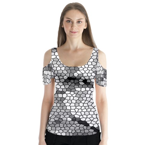 Mosaic Stones Glass Pattern Butterfly Sleeve Cutout Tee  by Nexatart