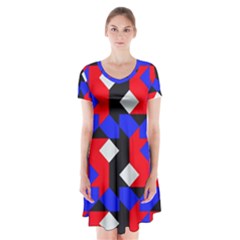 Pattern Abstract Artwork Short Sleeve V-neck Flare Dress