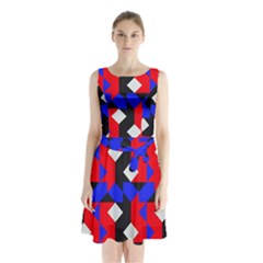 Pattern Abstract Artwork Sleeveless Chiffon Waist Tie Dress