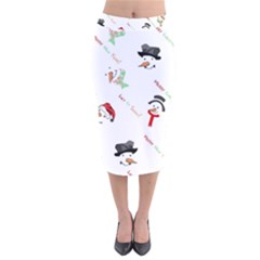 Snowman Christmas Pattern Velvet Midi Pencil Skirt