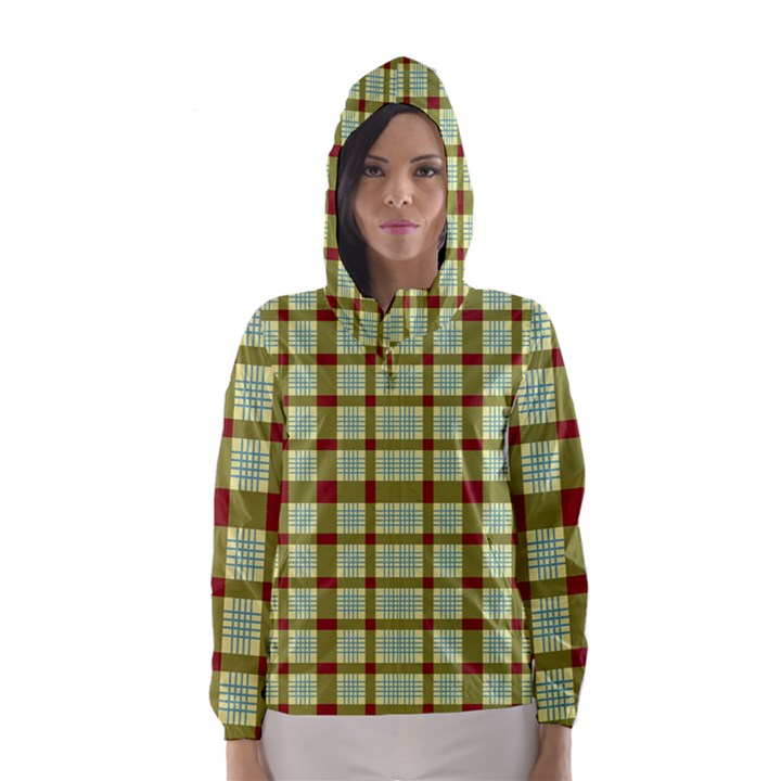 Geometric Tartan Pattern Square Hooded Wind Breaker (Women)