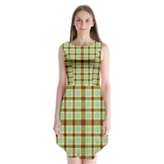 Geometric Tartan Pattern Square Sleeveless Chiffon Dress  