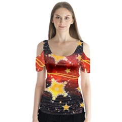 Holiday Space Butterfly Sleeve Cutout Tee 