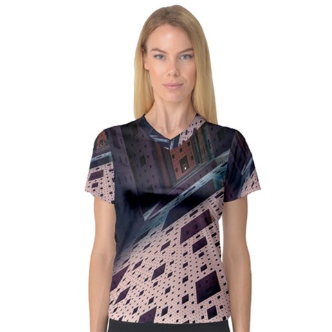 Industry Fractals Geometry Graphic Women s V-neck Sport Mesh Tee by Nexatart