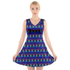 Honeycomb Fractal Art V-neck Sleeveless Skater Dress by Nexatart