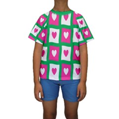 Pink Hearts Valentine Love Checks Kids  Short Sleeve Swimwear by Nexatart