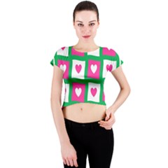 Pink Hearts Valentine Love Checks Crew Neck Crop Top by Nexatart