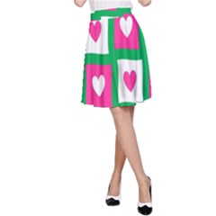 Pink Hearts Valentine Love Checks A-line Skirt by Nexatart