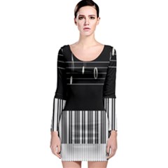 Piano Keyboard With Notes Vector Long Sleeve Bodycon Dress by Nexatart