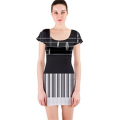 Piano Keyboard With Notes Vector Short Sleeve Bodycon Dress by Nexatart