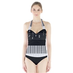 Piano Keyboard With Notes Vector Halter Swimsuit by Nexatart