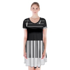 Piano Keyboard With Notes Vector Short Sleeve V-neck Flare Dress