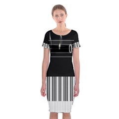 Piano Keyboard With Notes Vector Classic Short Sleeve Midi Dress by Nexatart