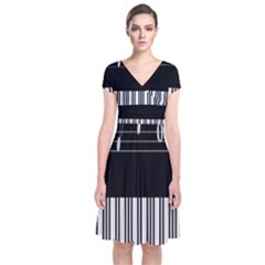 Piano Keyboard With Notes Vector Short Sleeve Front Wrap Dress by Nexatart