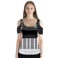 Piano Keyboard With Notes Vector Butterfly Sleeve Cutout Tee 