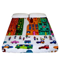 Painted Autos City Skyscrapers Fitted Sheet (king Size)