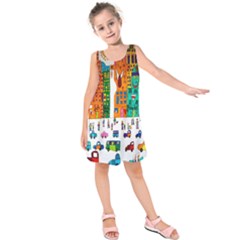 Painted Autos City Skyscrapers Kids  Sleeveless Dress