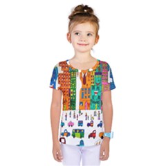 Painted Autos City Skyscrapers Kids  One Piece Tee