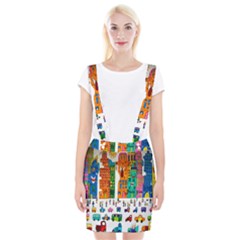 Painted Autos City Skyscrapers Suspender Skirt