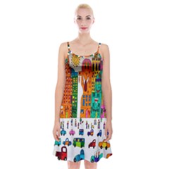 Painted Autos City Skyscrapers Spaghetti Strap Velvet Dress