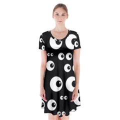 Seamless Eyes Tile Pattern Short Sleeve V-neck Flare Dress