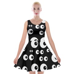 Seamless Eyes Tile Pattern Velvet Skater Dress