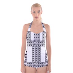 Pattern Background Texture Black Boyleg Halter Swimsuit 