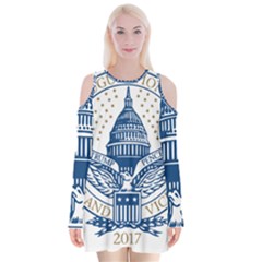 Presidential Inauguration Usa Republican President Trump Pence 2017 Logo Velvet Long Sleeve Shoulder Cutout Dress