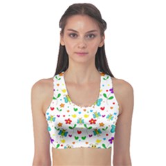 Cute Butterflies And Flowers Pattern Sports Bra by Valentinaart