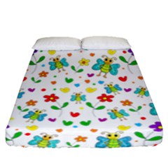 Cute Butterflies And Flowers Pattern Fitted Sheet (queen Size) by Valentinaart