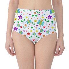 Cute Butterflies And Flowers Pattern High-waist Bikini Bottoms by Valentinaart