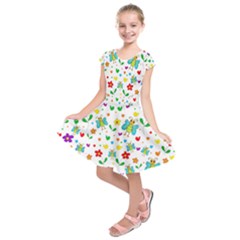 Cute Butterflies And Flowers Pattern Kids  Short Sleeve Dress