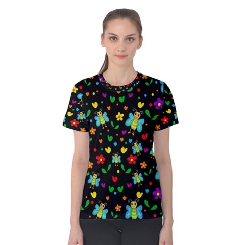 Butterflies And Flowers Pattern Women s Cotton Tee by Valentinaart