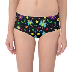 Butterflies And Flowers Pattern Mid-waist Bikini Bottoms by Valentinaart