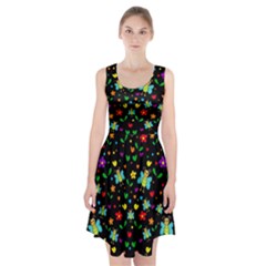 Butterflies And Flowers Pattern Racerback Midi Dress