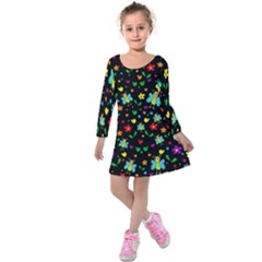 Butterflies And Flowers Pattern Kids  Long Sleeve Velvet Dress by Valentinaart