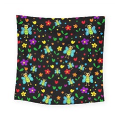 Butterflies And Flowers Pattern Square Tapestry (small)