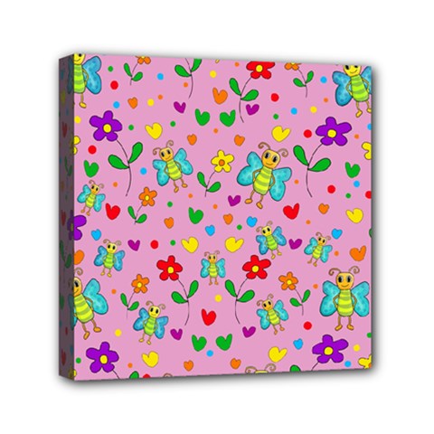 Cute Butterflies And Flowers Pattern - Pink Mini Canvas 6  X 6  by Valentinaart