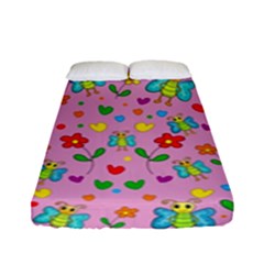 Cute Butterflies And Flowers Pattern - Pink Fitted Sheet (full/ Double Size)