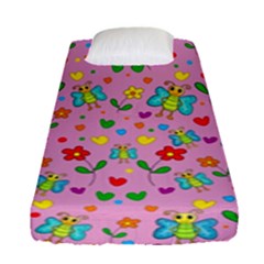 Cute Butterflies And Flowers Pattern - Pink Fitted Sheet (single Size)